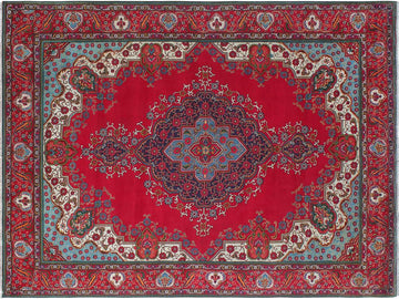 handmade Medallion, Traditional Tabriz Red Blue Hand Knotted RECTANGLE 100% WOOL area rug 10x13